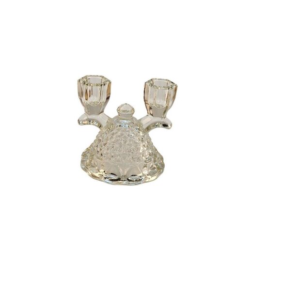 Vintage Double Candlestick Candle Holder Pressed Imperial Glass Katy Lace Edge - Picture 5 of 7